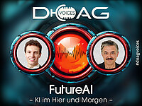 DOAG VOICES FutureAI: Porträts von Host Dr. Benjamin Linnik und Gast Udo Latino neben einer stilisierten Schallwelle.