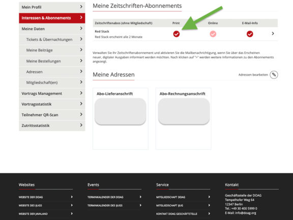 Teil 3 der Anleitung zum Abbestellen der Druckausgaben der DOAG-Zeitschriften.